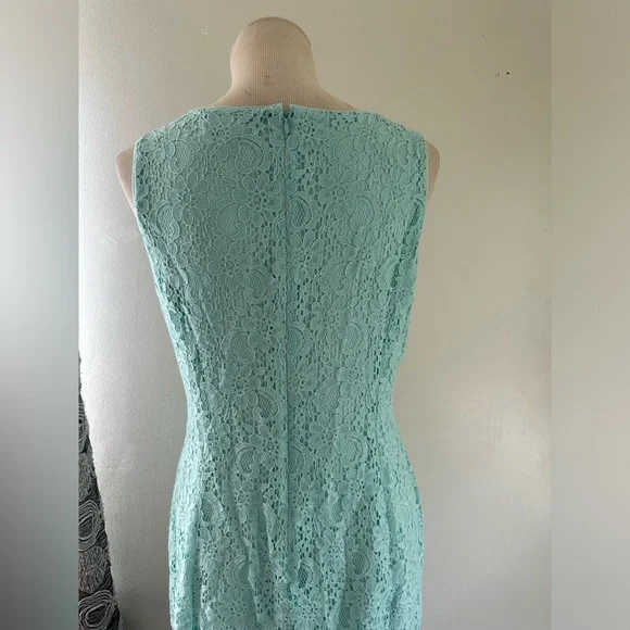 Lauren Ralph Lauren dress sea foam green teal lace overlay lined knee length 12 - Picture 5 of 11
